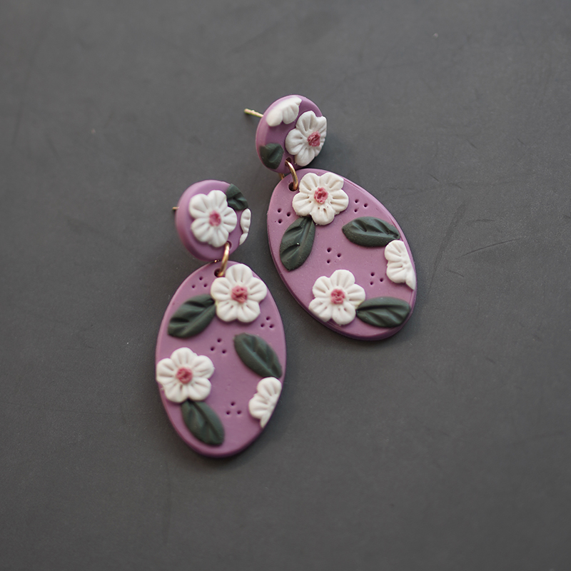 Purple Geometric Polymer Clay Earings - Image 5