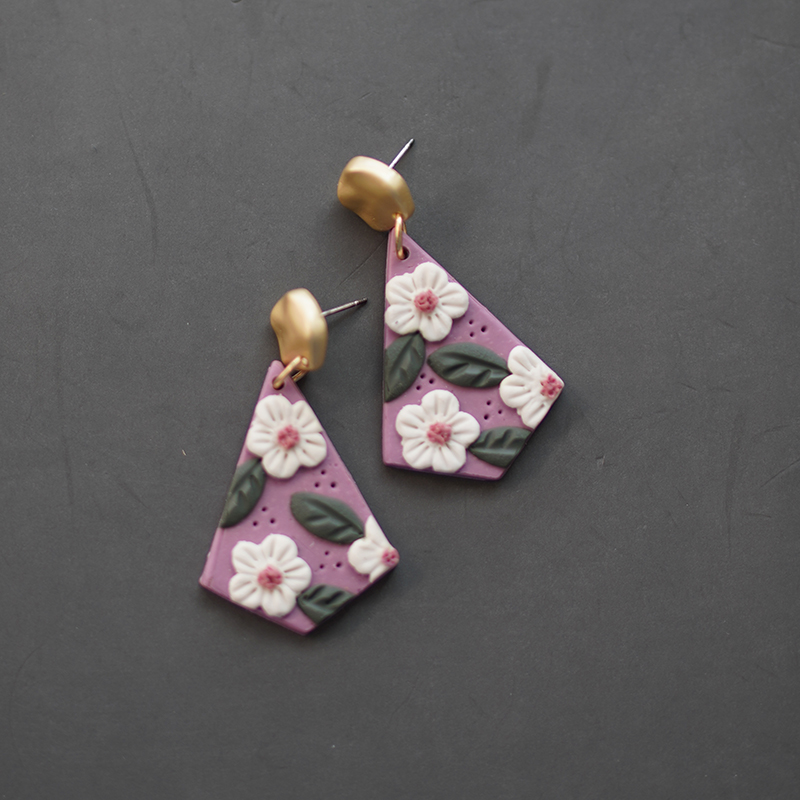 Purple Geometric Polymer Clay Earings - Image 6
