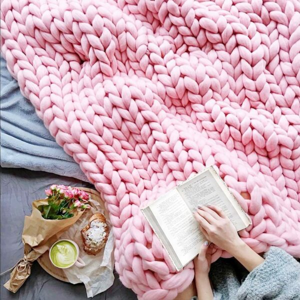 Chunky Knitted Yarn Wool Throw Sofa Blanket - Image 4