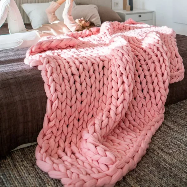 Chunky Knitted Yarn Wool Throw Sofa Blanket - Image 2