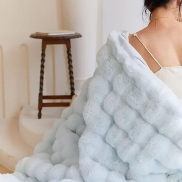 Luxury Blue Fur Plush Super Soft Warm Sofa Blanket - Image 4