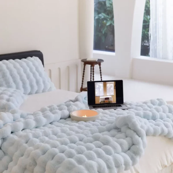 Luxury Blue Fur Plush Super Soft Warm Sofa Blanket - Image 2