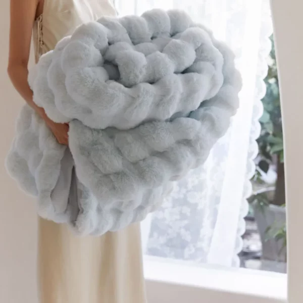 Luxury Blue Fur Plush Super Soft Warm Sofa Blanket - Image 5