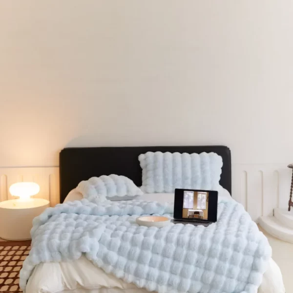Luxury Blue Fur Plush Super Soft Warm Sofa Blanket