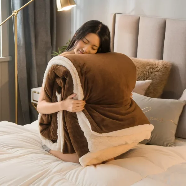 Sherpa Fleece Double Sided Wool Lightweight Throw Blanket - Image 5
