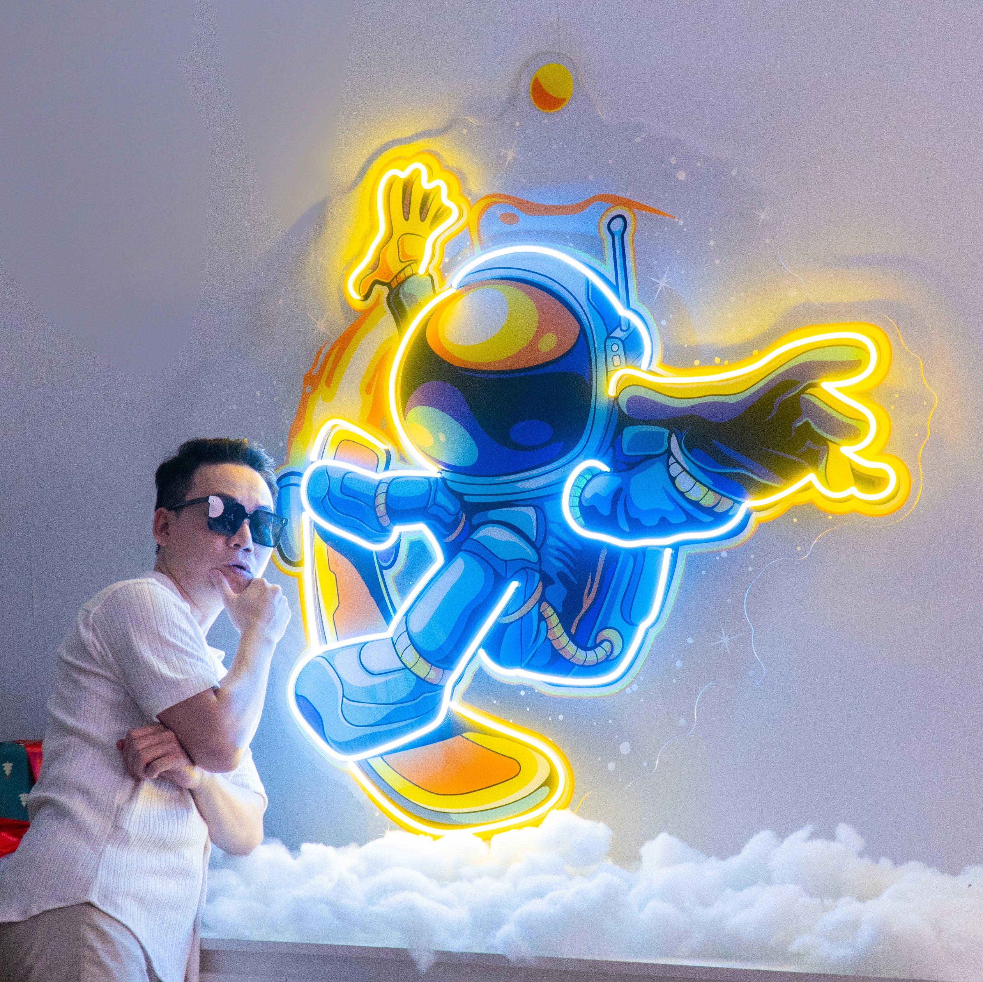 Astronauts Skateboarding LED Neon Sign Light Pop Art