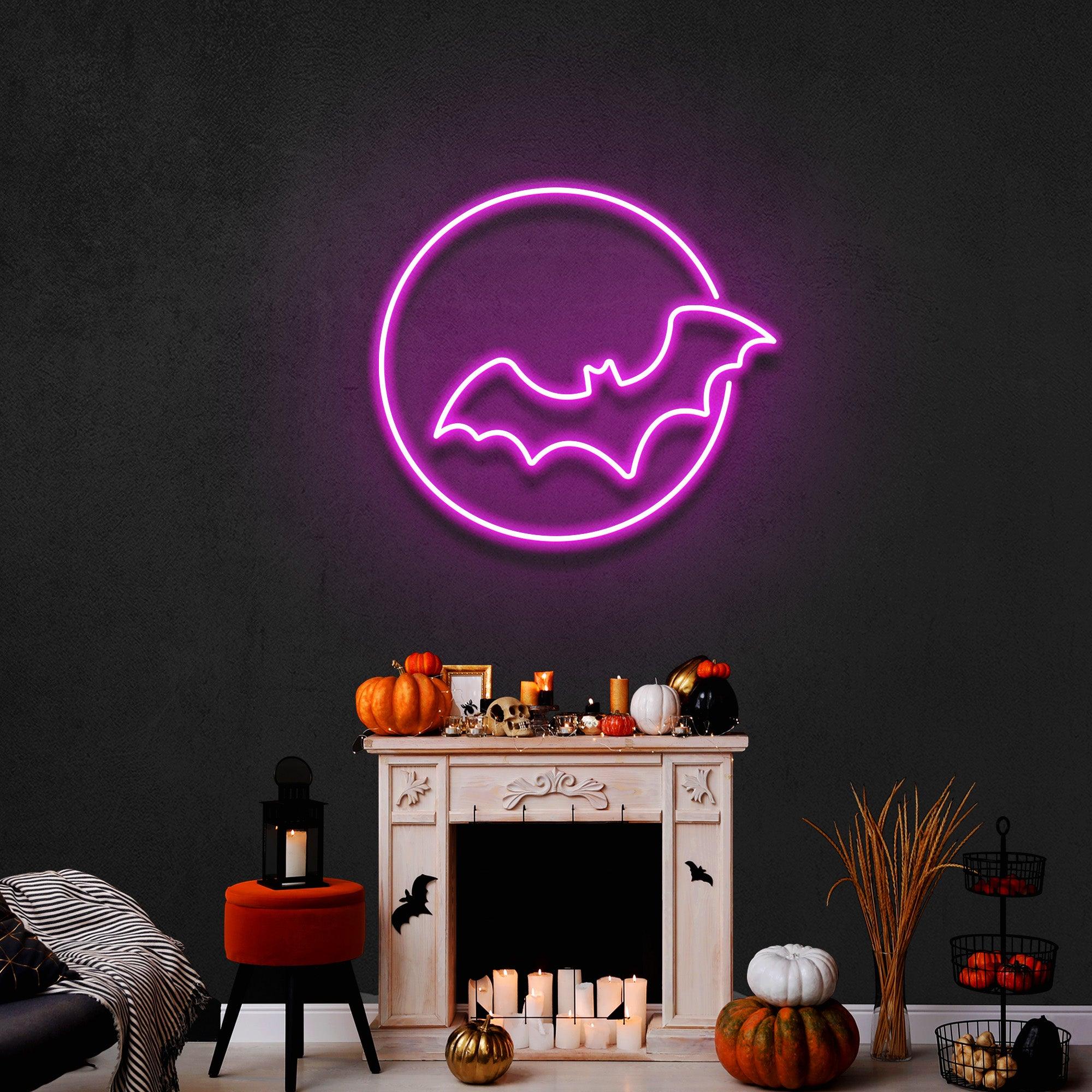 Bat With Moon Neon Sign - Halloween