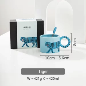 Alternative view of Cartoon Animal Ceramic Mug With Spoon, Blue Tiger