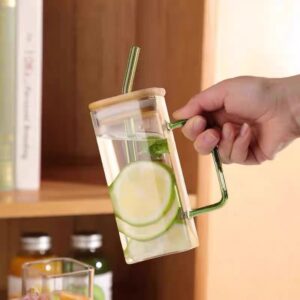 Square With Lids and Straws Glass Cups 400ML