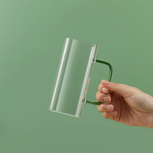400ml Square Glass Mug Breakfast Milk Coffee Cup, Green - Image 2