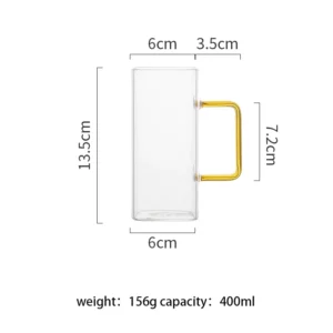 Alternative view of 400ml Square Glass Mug Breakfast Milk Coffee Cup, Yellow