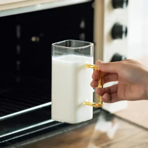 400ml Square Glass Mug Breakfast Milk Coffee Cup, Yellow