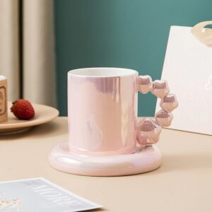 Beautiful Flower Shape Pearl Pink Ceramic Cup and Saucer