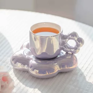 Alternative view of Beautiful Flower Shape Pearl Purple Ceramic Cup and Saucer