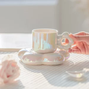 Alternative view of Beautiful Flower Shape Pearl White Ceramic Cup and Saucer