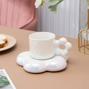 Beautiful Flower Shape Pearl White Ceramic Cup and Saucer