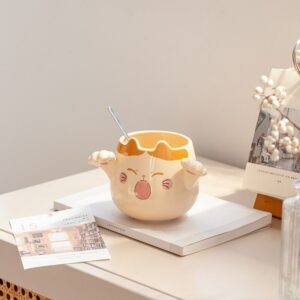 Cartoon Cute Cat Mugs With Spoons, Yellow