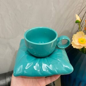 Creative Pillow Pattern Ceramic Cups With Saucers, Blue
