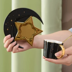 Alternative view of Creative Irregular Ceramic Moon Star Cup, Saucer, Spoon