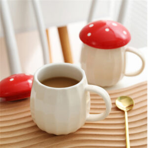 Alternative view of Cute Mushroom Mug Ceramic With Lid, Red