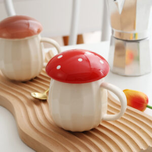Cute Mushroom Mug Ceramic With Lid, Red