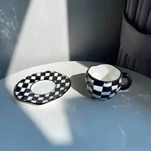 Alternative view of Nordic Monochrome Cup Black and White Checkerboard Mug