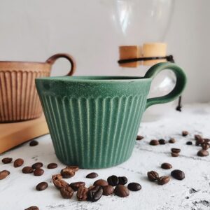 Handmade Ceramic Mug Retro Style Pottery 320ml Green