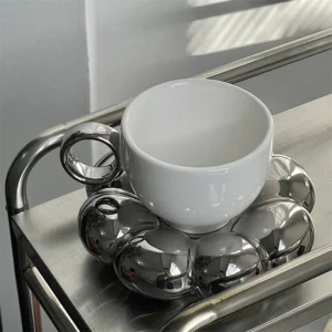 Sunflower Coffee Cup With Saucer, Ceramic Flower Tea Cup, Silver