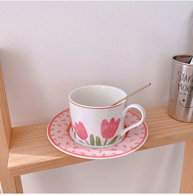 Tulip Pink Coffee Cup Set With Saucer - Image 2