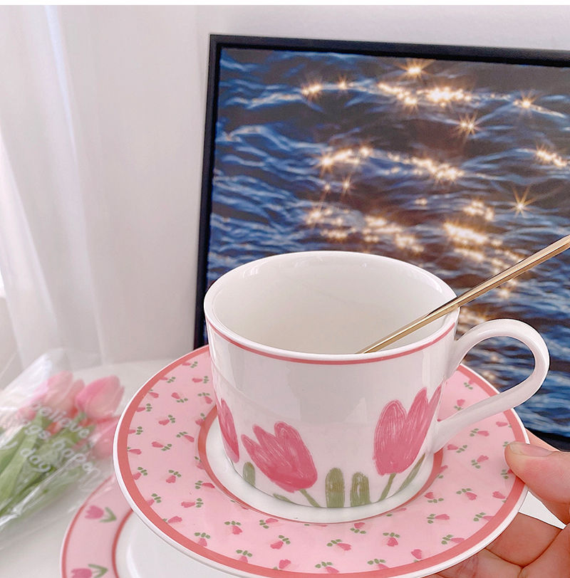Tulip Pink Coffee Cup Set With Saucer - Image 3